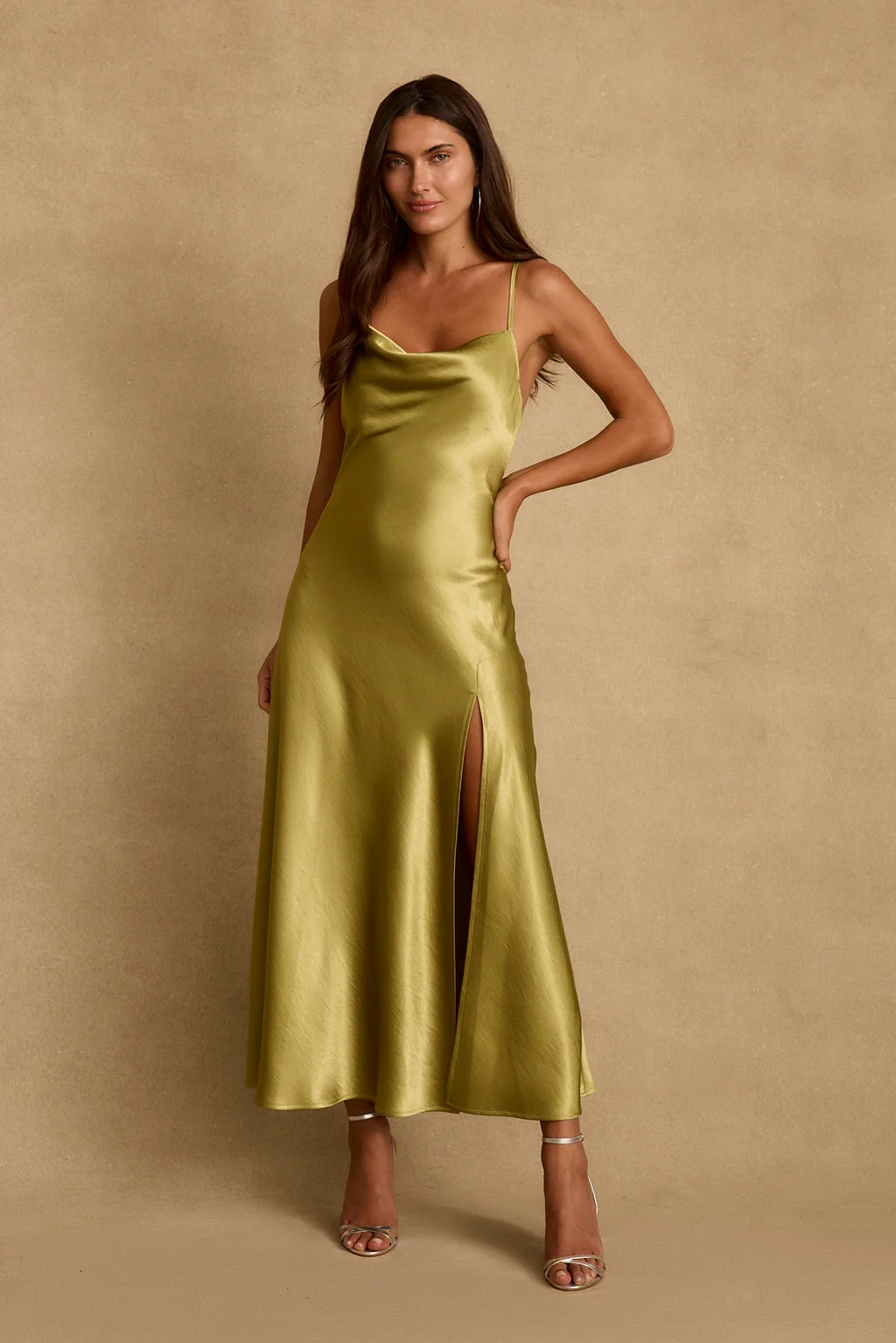 Natalia Chartreuse Satin Maxi Dress