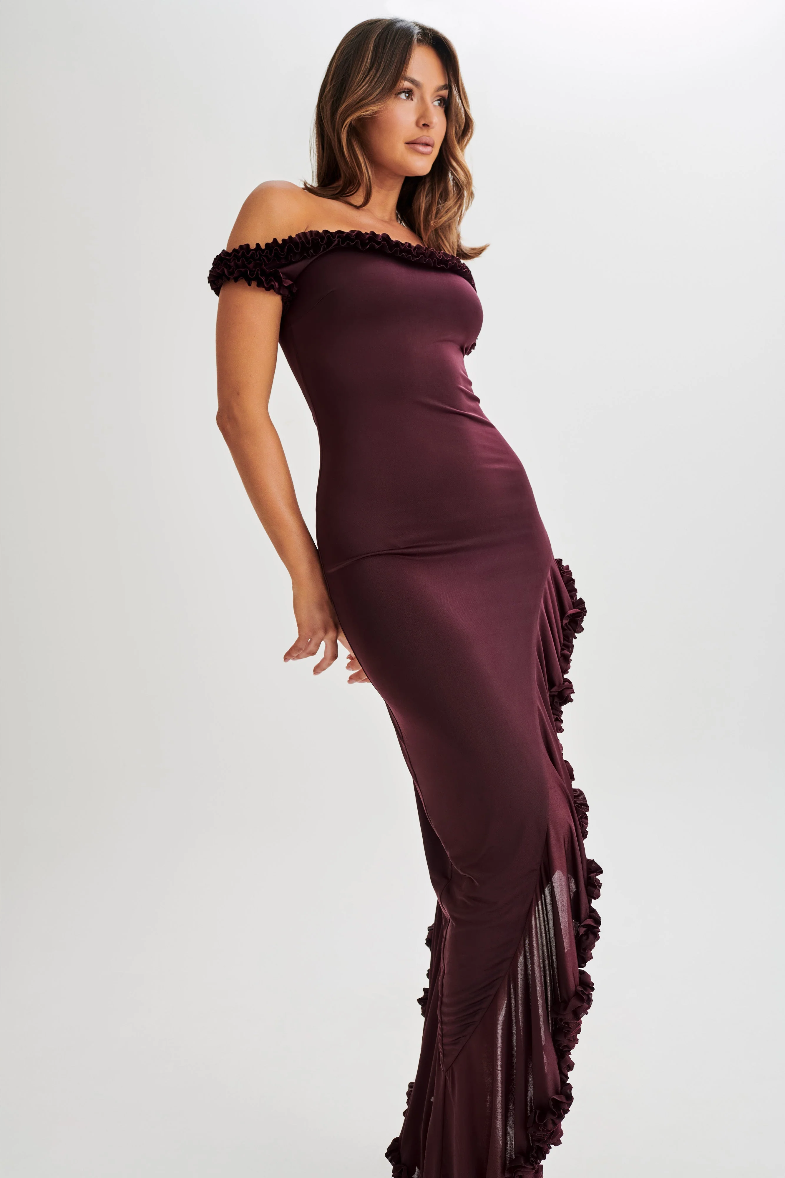 Arielle-Off-Shoulder-Ruffle-Midi-Dress-Plum