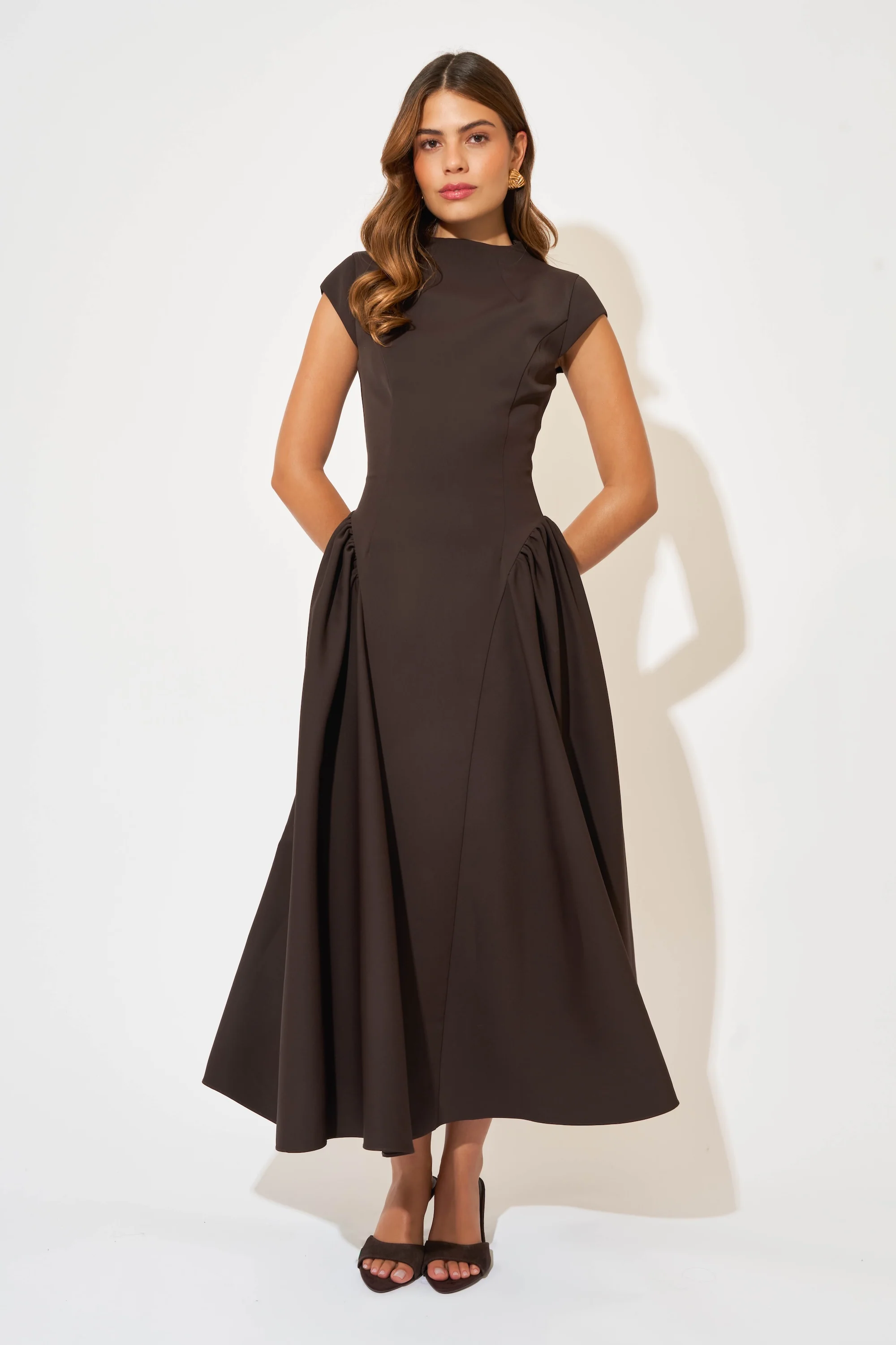Cap Sleeve Gathered Midi Dress