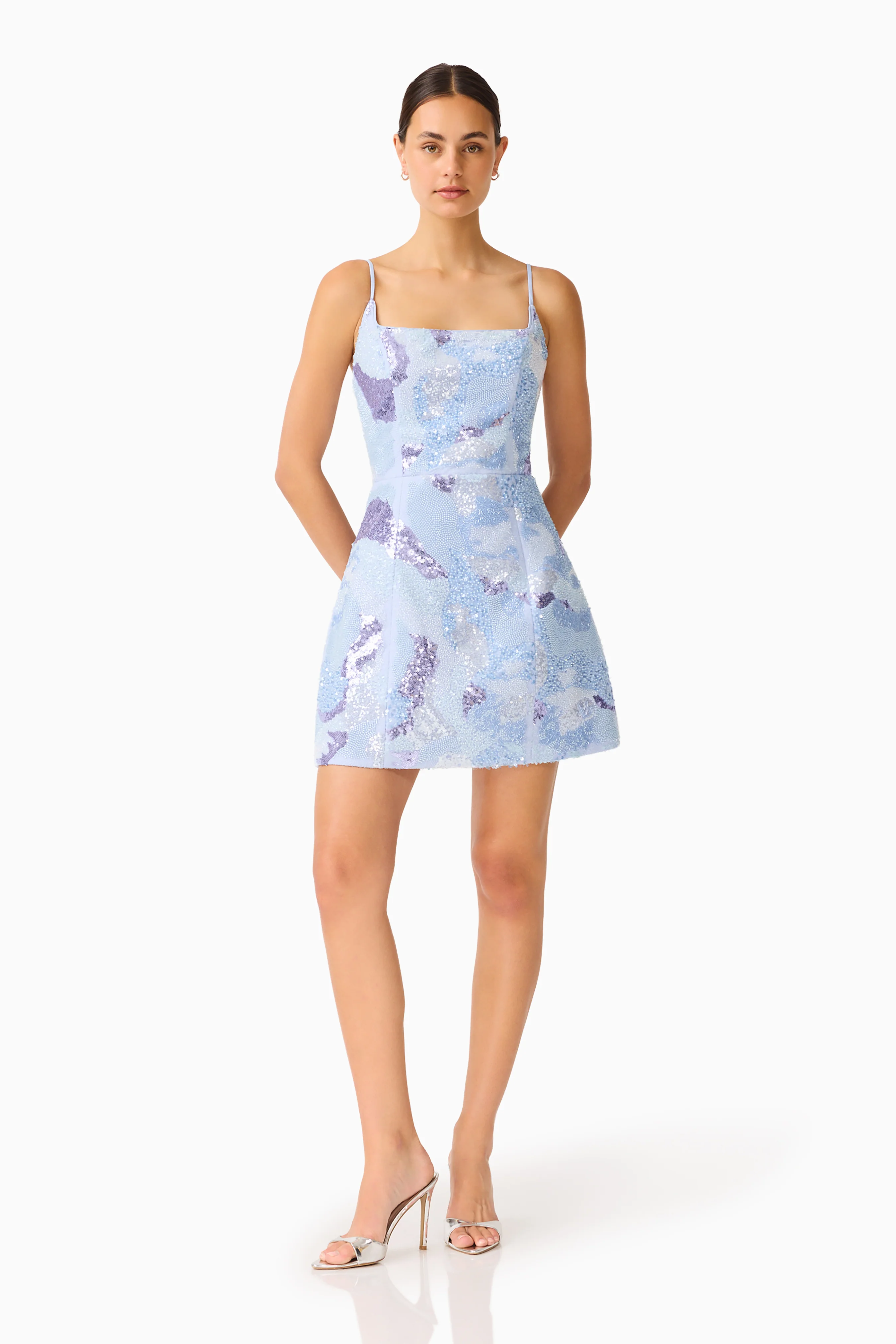 Aurae Embellished Mini Dress in Sky Blue