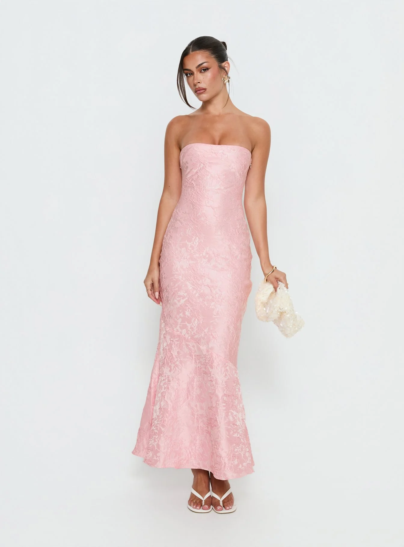 Lips Are Sealed Strapless Lace-Up Back Maxi Dress Pink