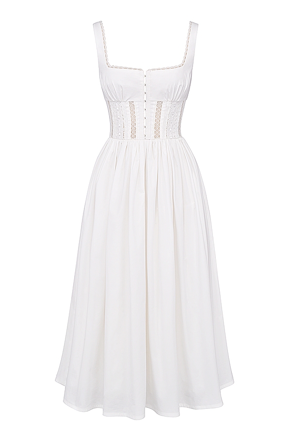 White Lace Trim Midi Dress
