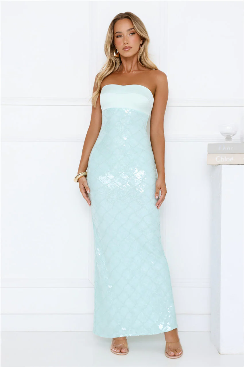 Saltwater Siren Strapless Sequin Maxi Dress Mint - luluinthesky
