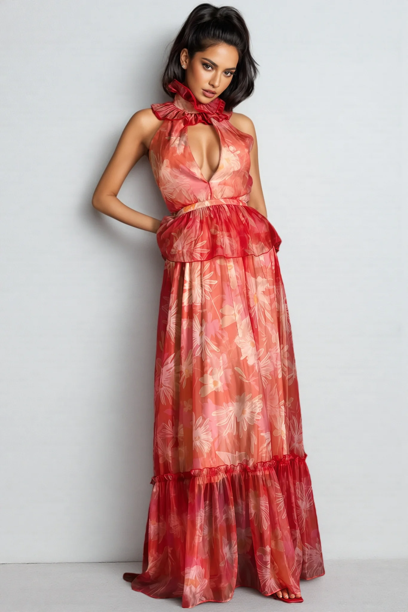 Pia V-Neck Ruffle Maxi Dress