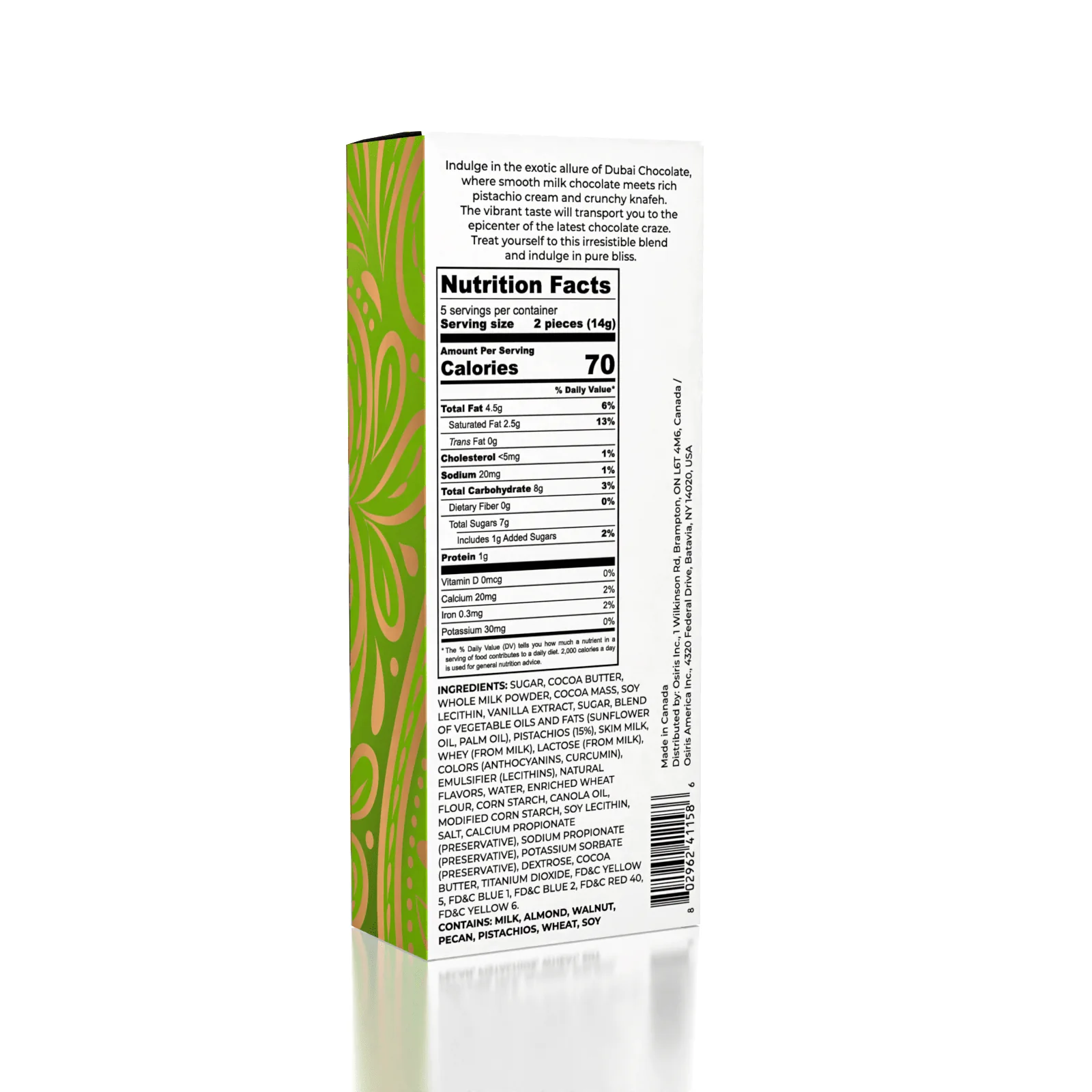 Dubai Chocolate Bar Pistachio by Oasis Treasures  75g (2.65oz)