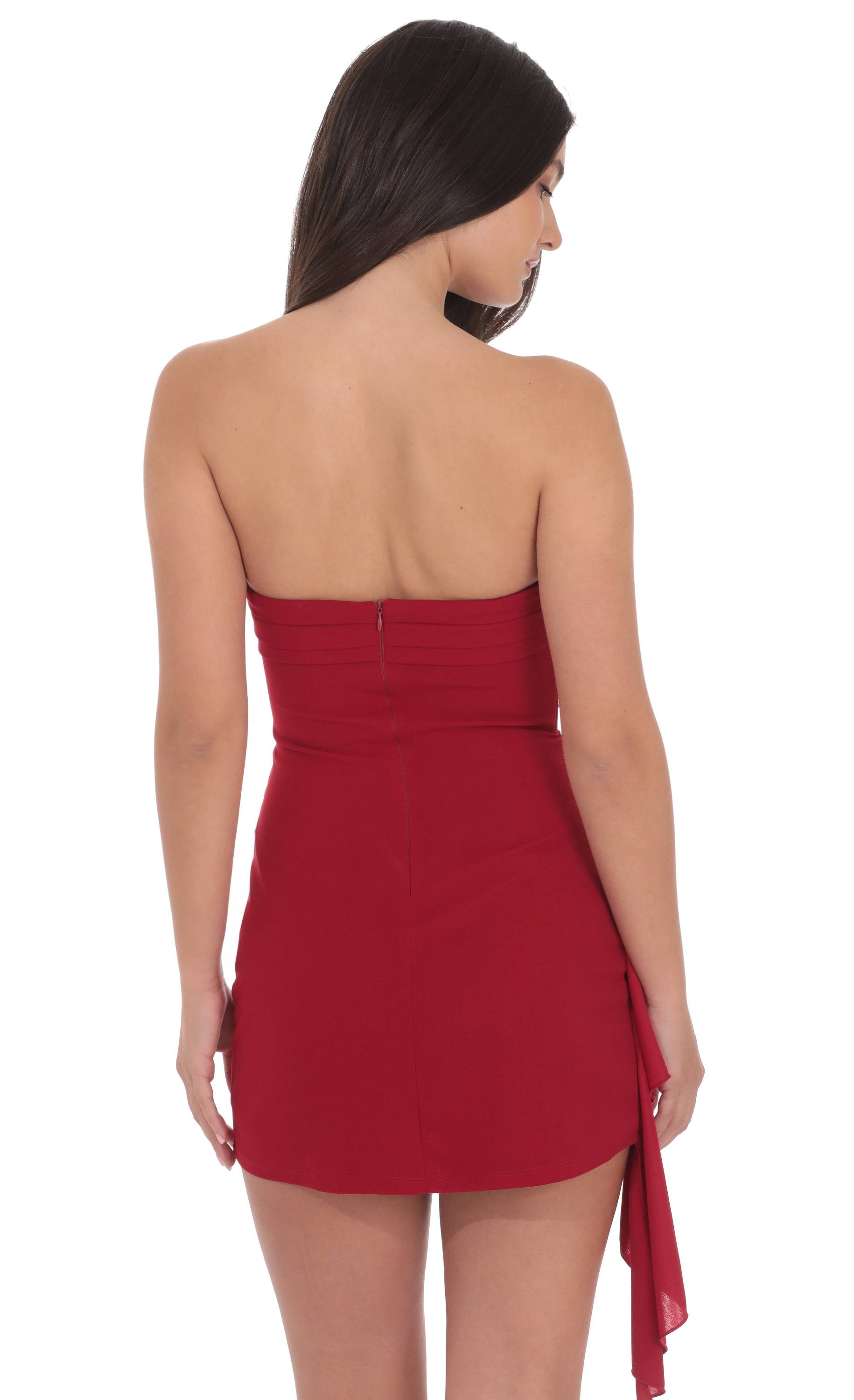 Strapless Ruched Tassel Dress in Red - luluinthesky