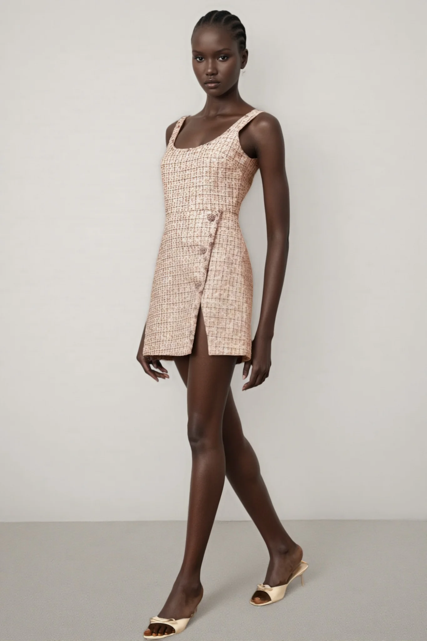 Huxle Pink Embellished Tweed Mini Dress