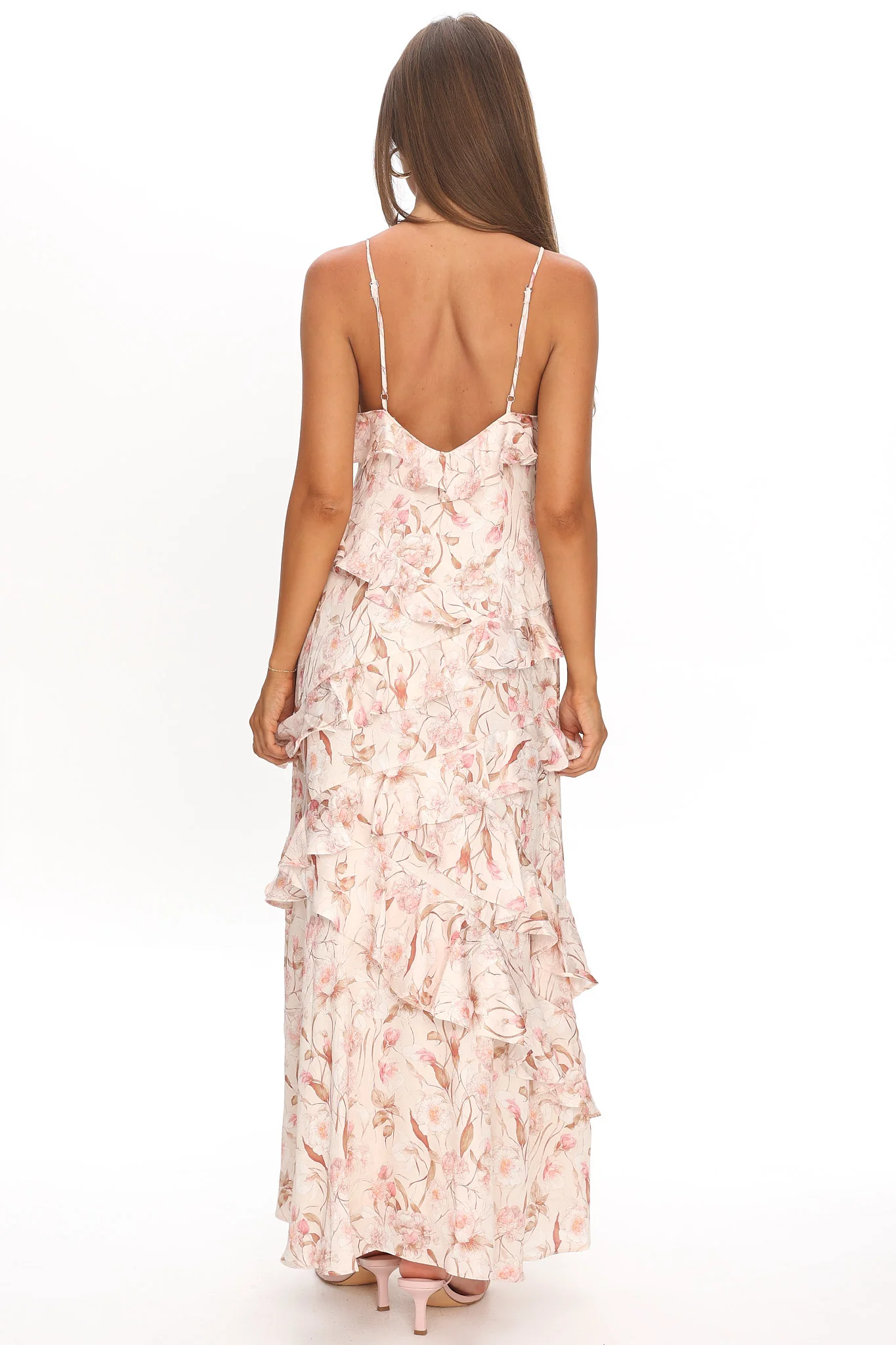 Cameela Ruffle Trim Maxi Dress Floral Blush - luluinthesky