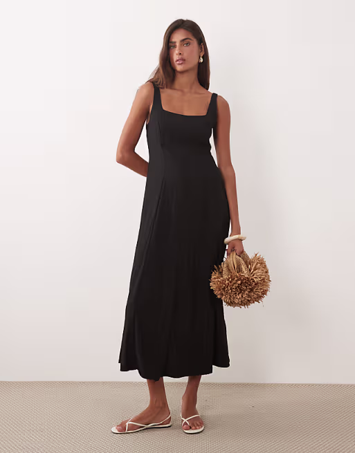 Mango cut out midaxi dress in black