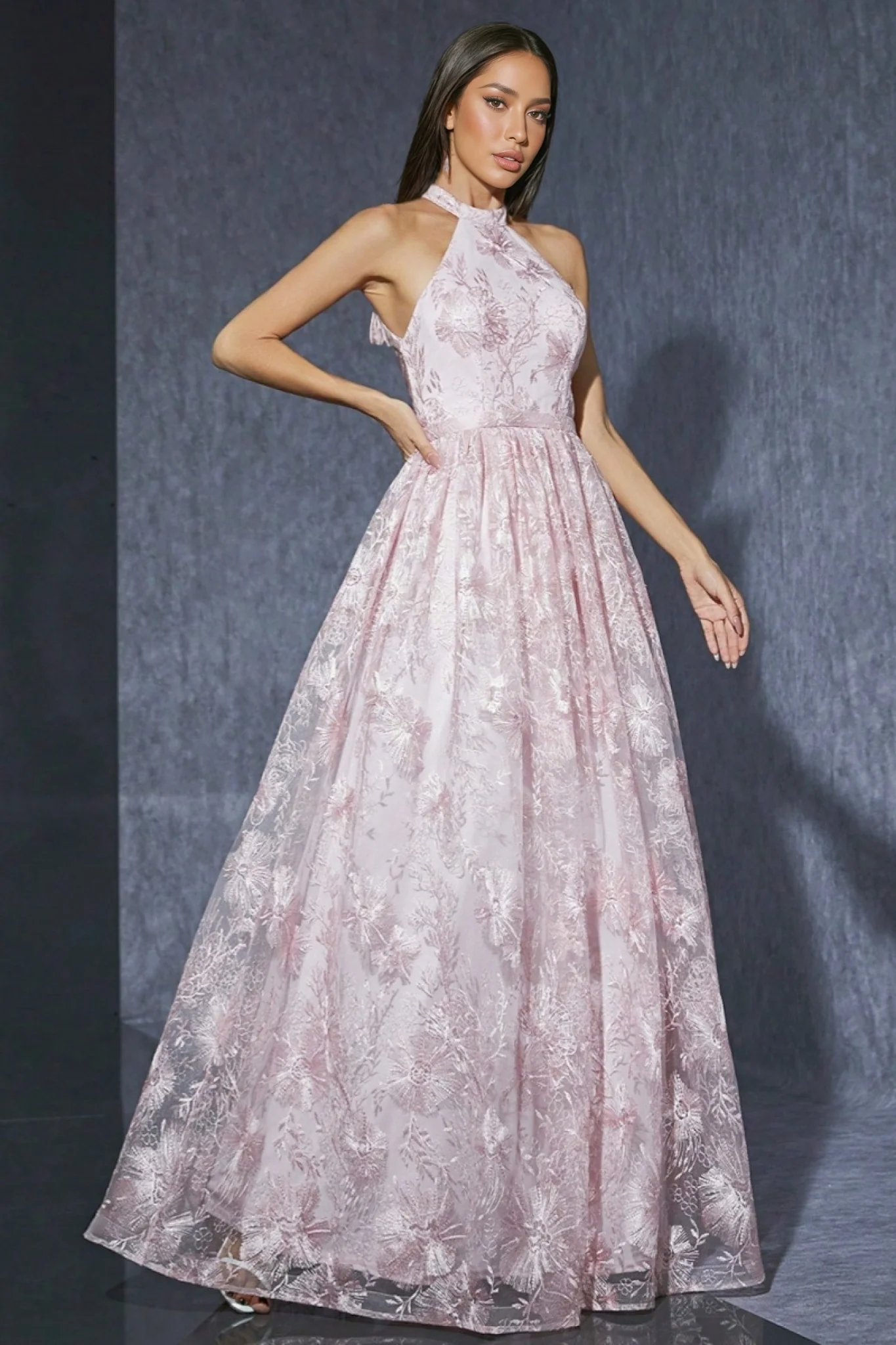Bea Neckline Pink Mesh Maxi Dress