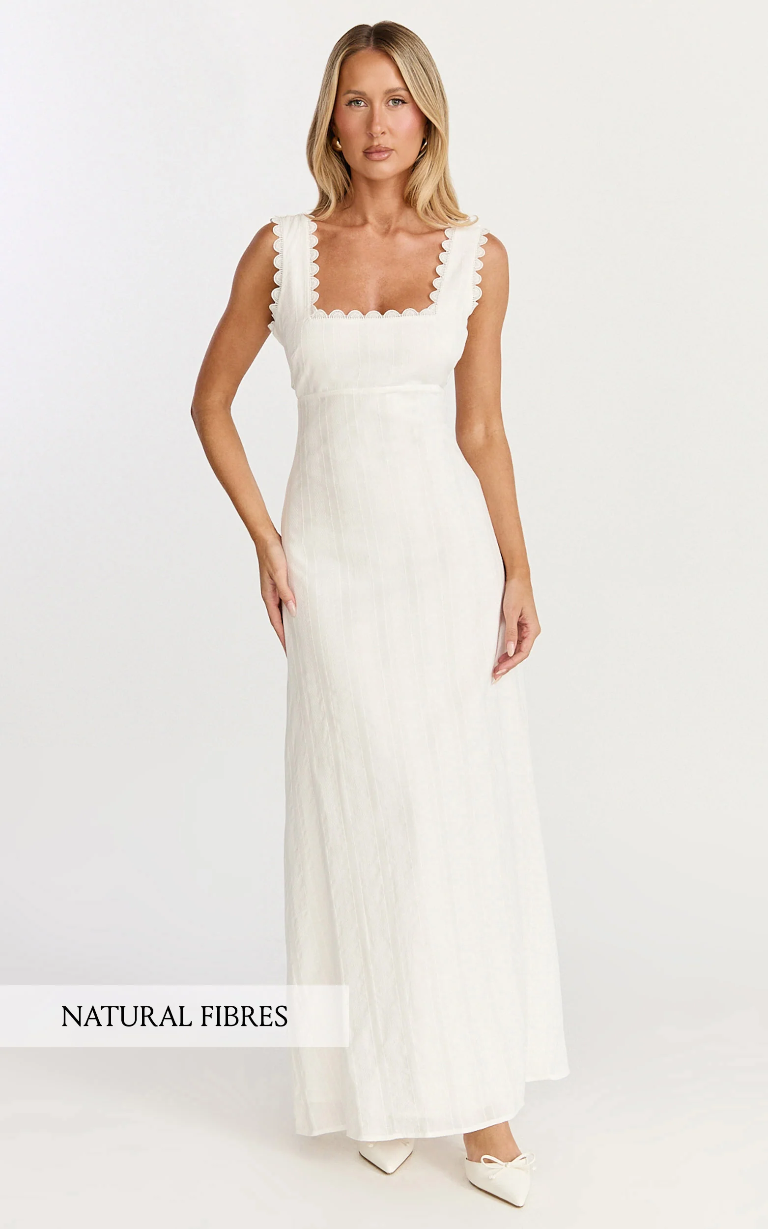Roxanne Midi Dress - Square Neck Fit And Flare Dress in White