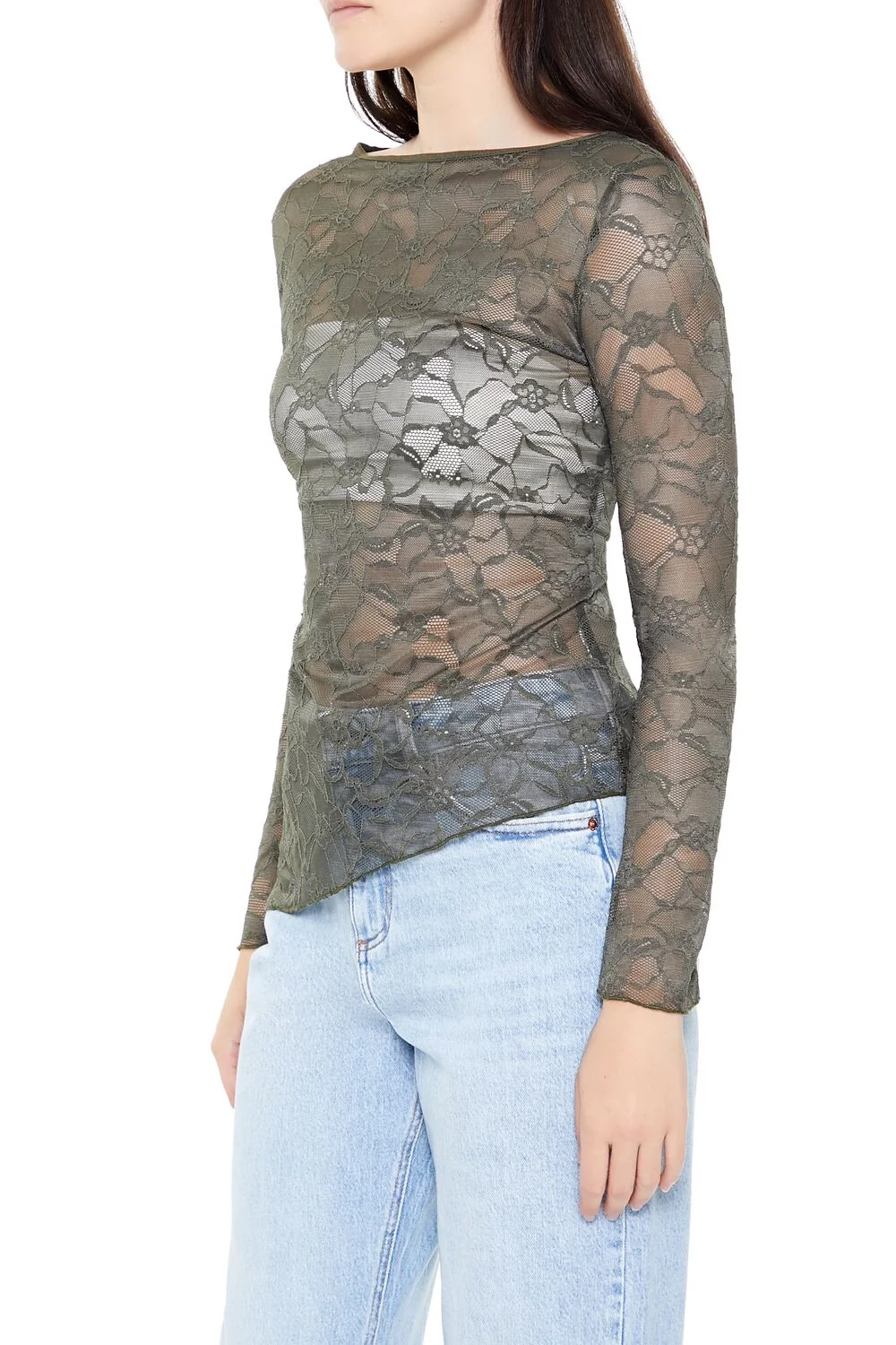 Asymmetrical Sheer Lace Top