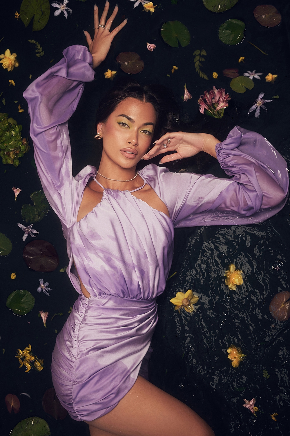 Orchid Satin Wrap Front Mini Dress