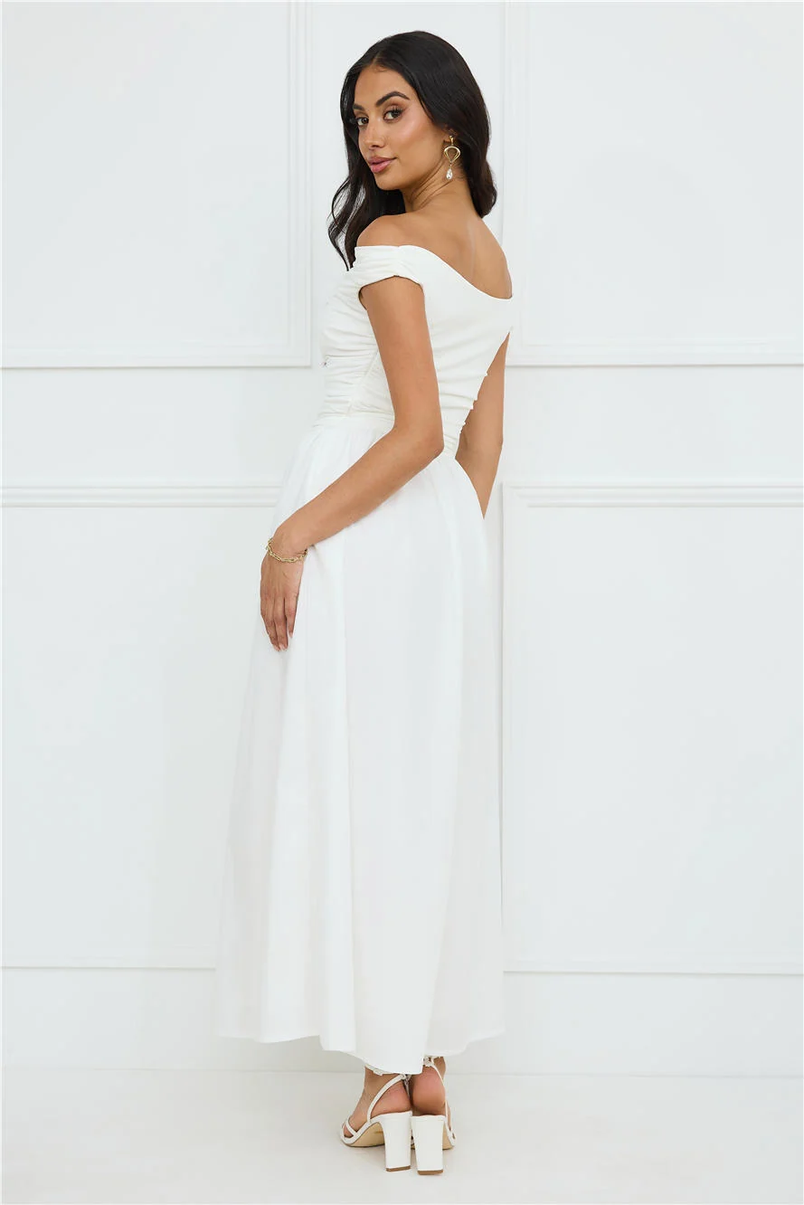 Camellia Charm Off Shoulder Maxi Dress White
