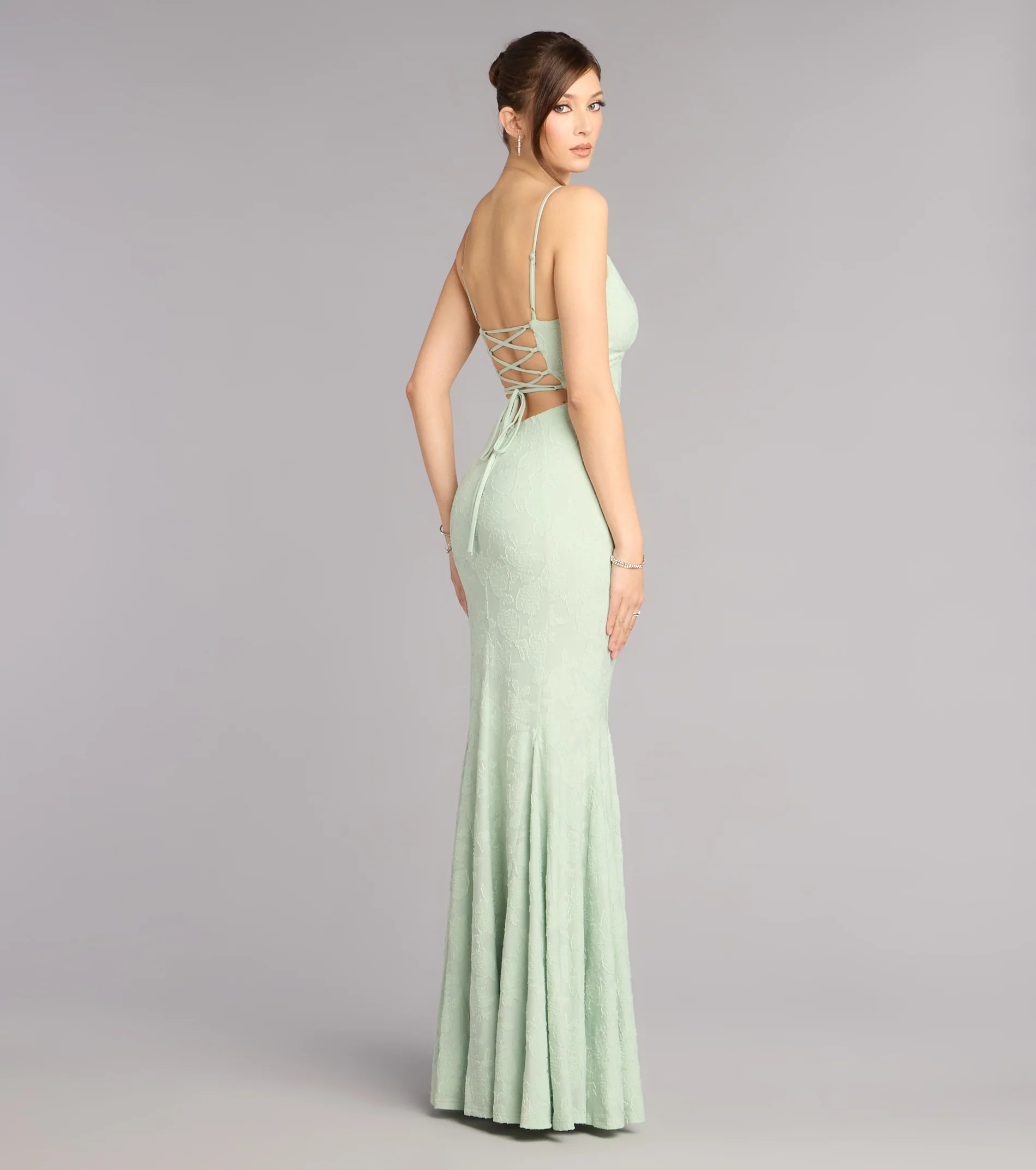 Payton Floral Jacquard Lace-Up Mermaid Dress