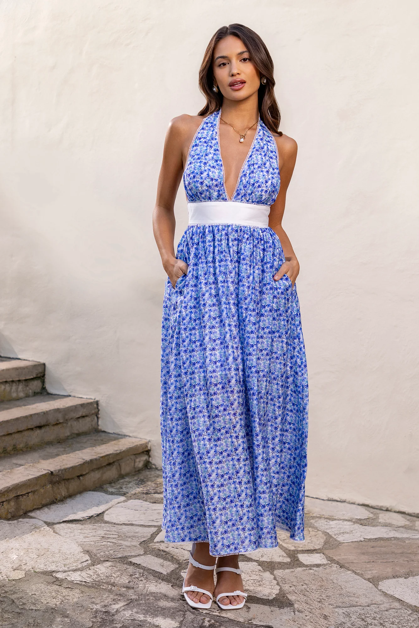 Sublime Beauty Halter Midi Dress Blue