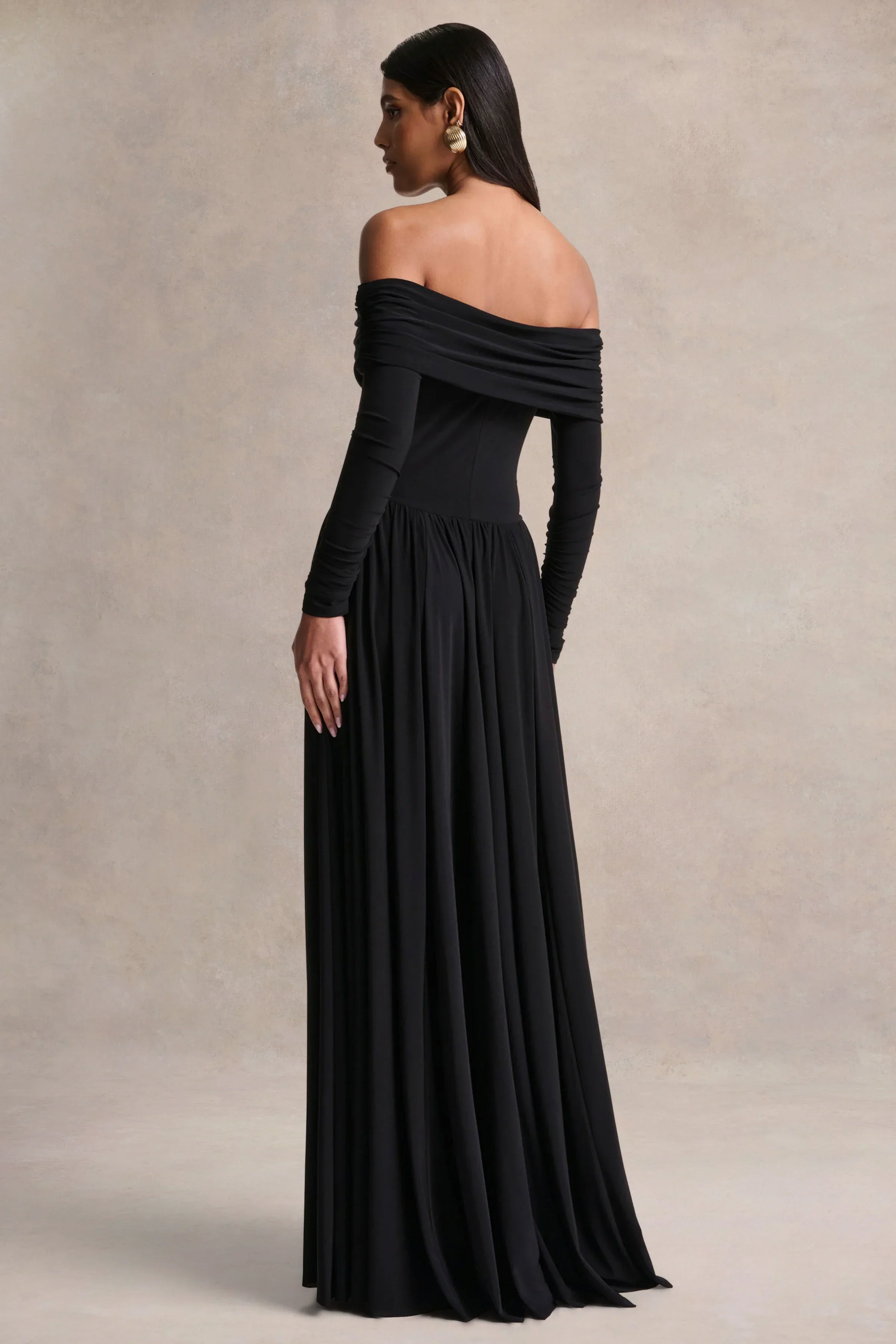 Saskia | Black Bardot-Neck Maxi Dress