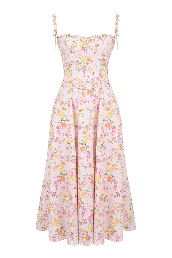Pink Meadow Print Cotton Midi Sundress