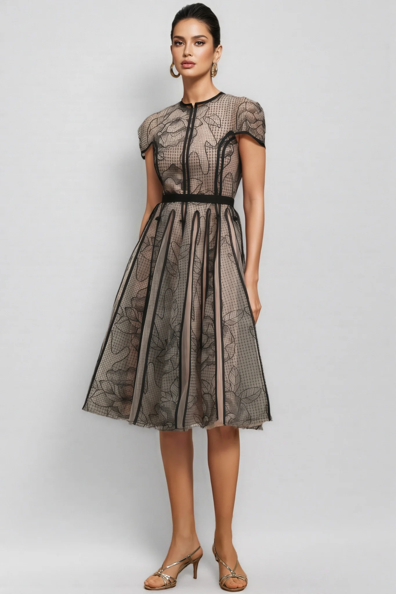 Hermione Short Sleeves Jacquard Midi Dress