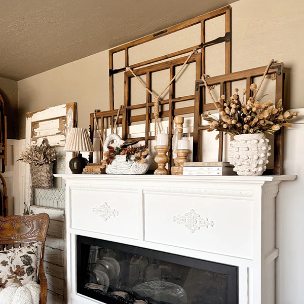 Oversized Dark Wooden Hanging Window Frames, Set of Four