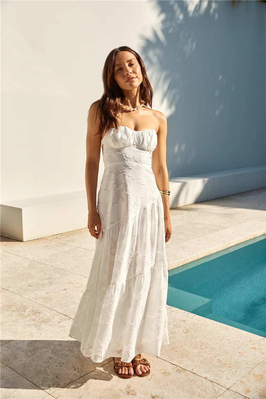 You and Me Strapless Maxi Dress White - luluinthesky