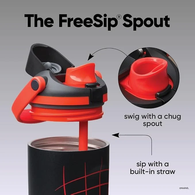 Owala Spider-Man FreeSip Sway Insulated Stainless Steel Water Bottle with Two-Way Spout, Built-in Straw and Bucket Handle, Suitable for School and Sports, 30 oz (approx. 850.5 g), BPA-Free, Leak-Proof, Night Watch