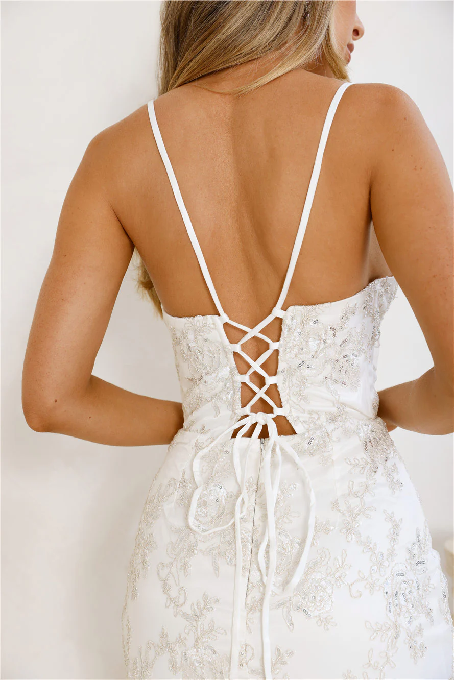 On The Silver Screen Sequin Maxi Dress Off White - luluinthesky