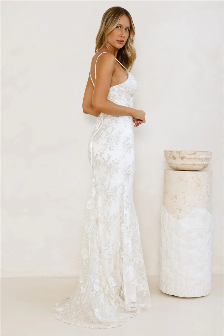 On The Silver Screen Sequin Maxi Dress Off White - luluinthesky