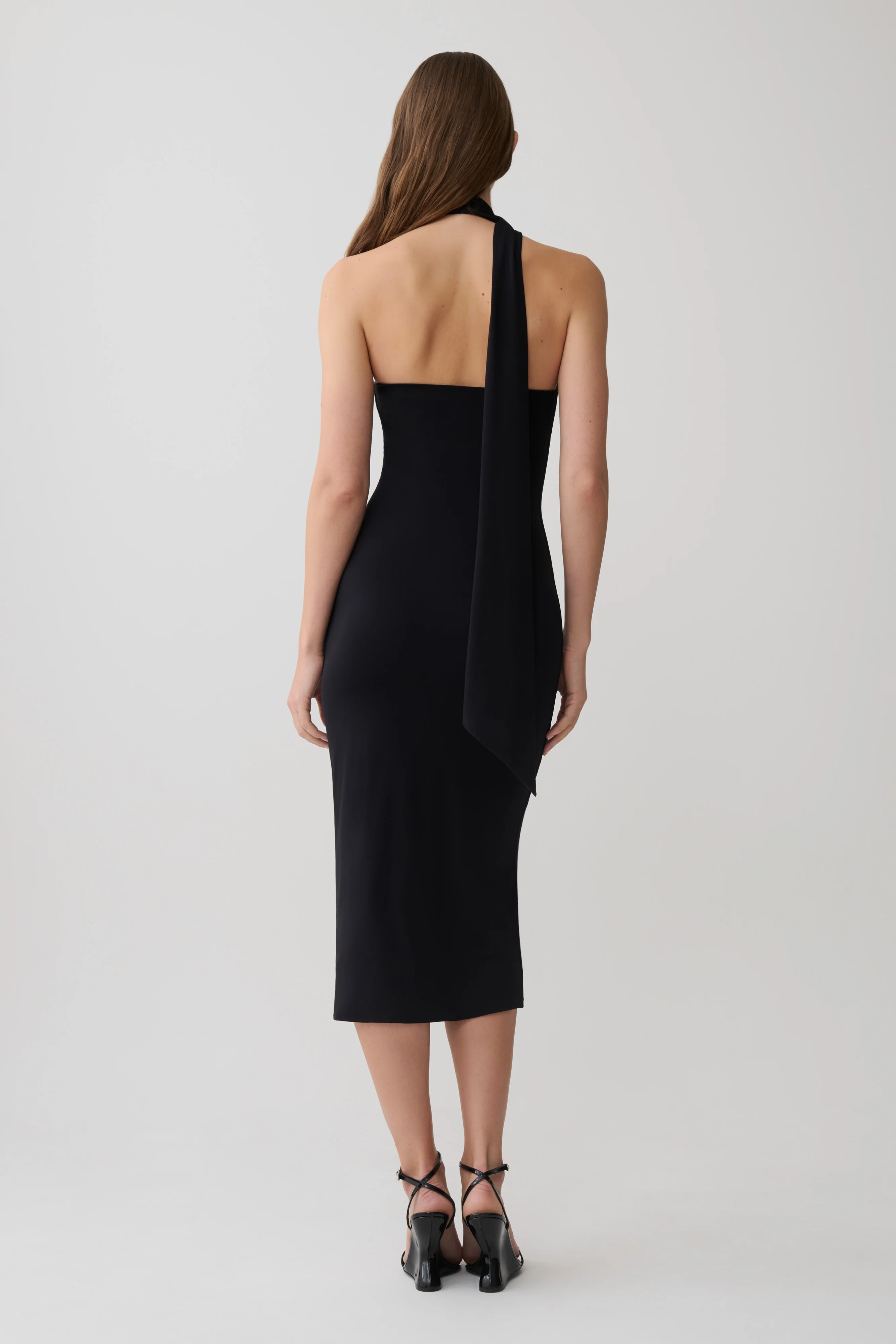 Jemma One Shoulder Tie Midi Dress - Black