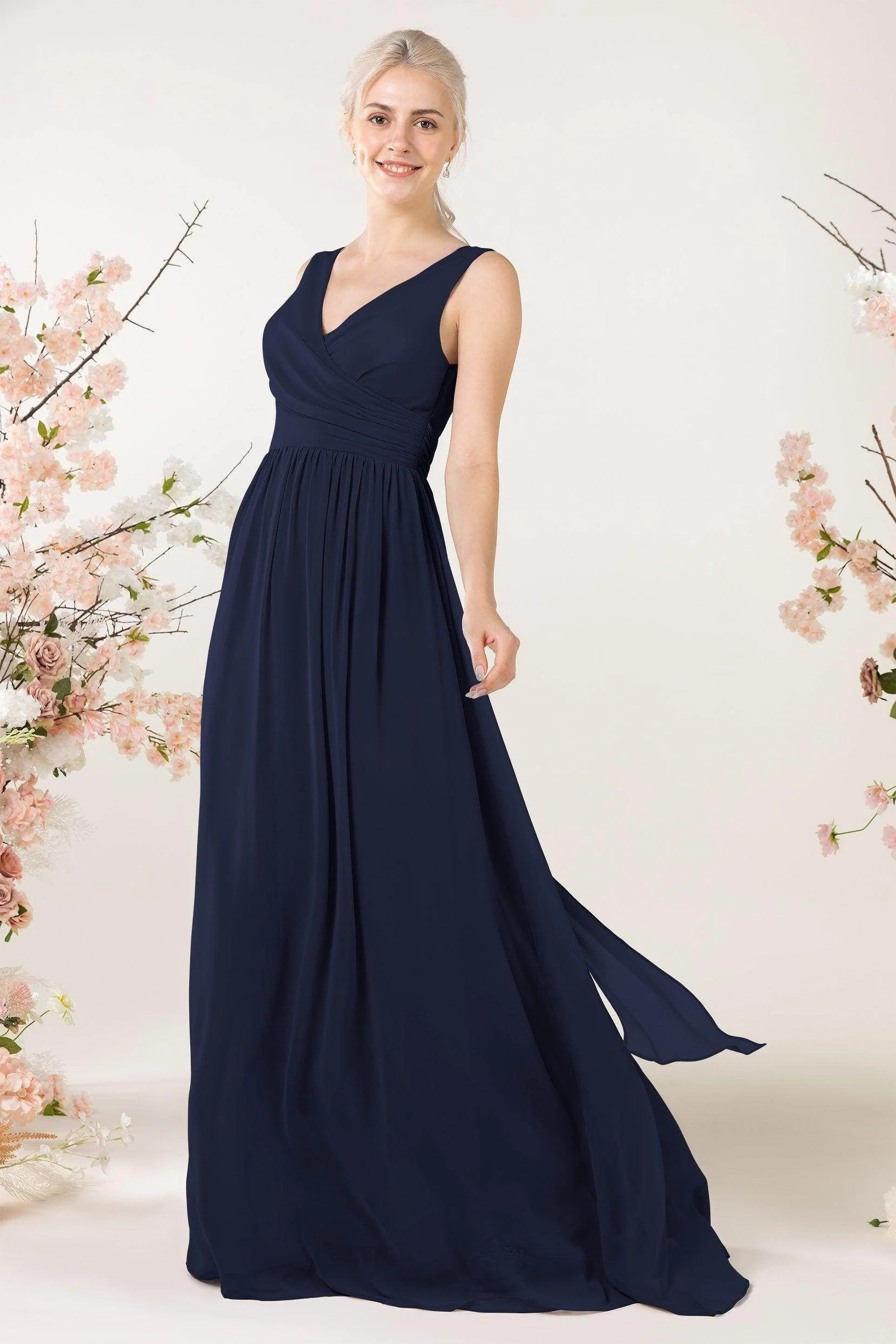 A-Line Sweep-Brush Train Chiffon Bridesmaid Dress CB0456