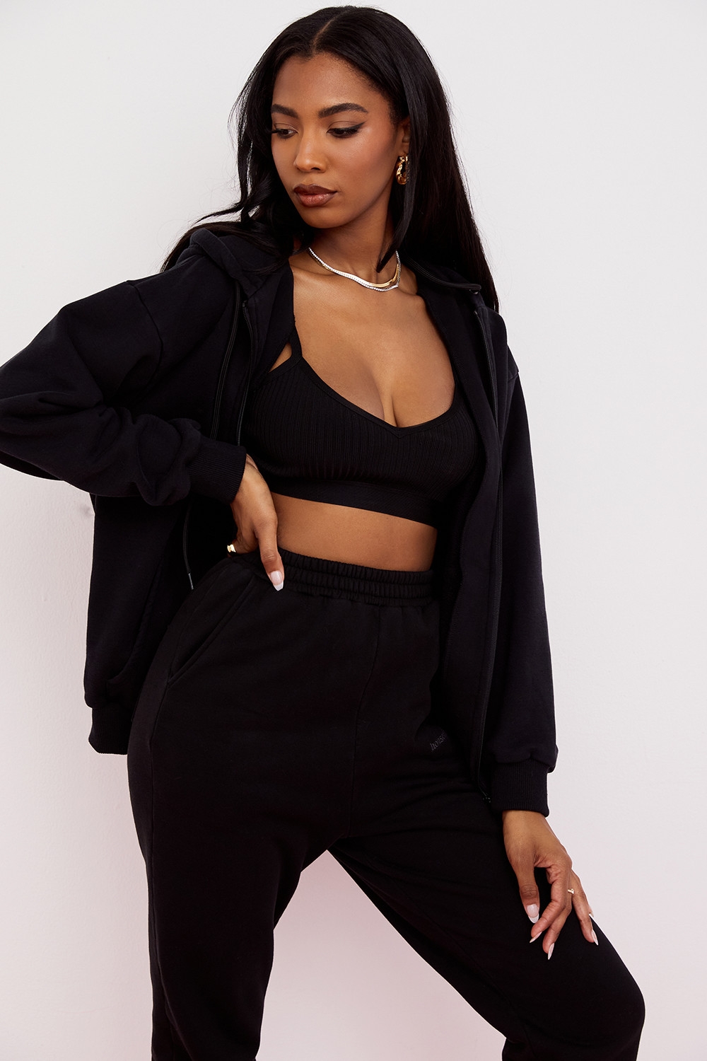 ink cotton fleece-back zip through hoodie