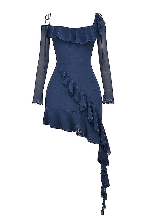 French Navy Ruffle Mini Dress