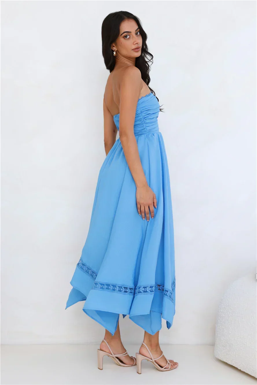 Visit The Moon Strapless Midi Dress Yellow - luluinthesky