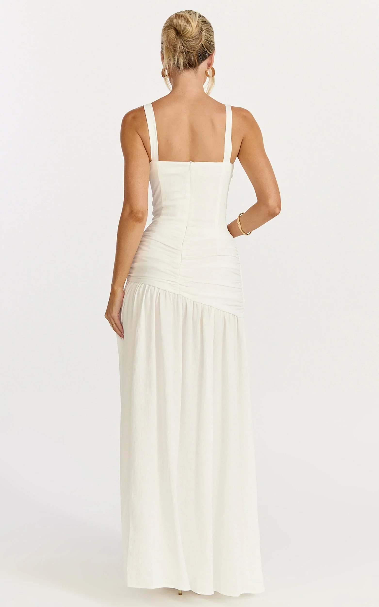 Freya Maxi Dress - Twist Bust Detail Drop Waist Dress in White