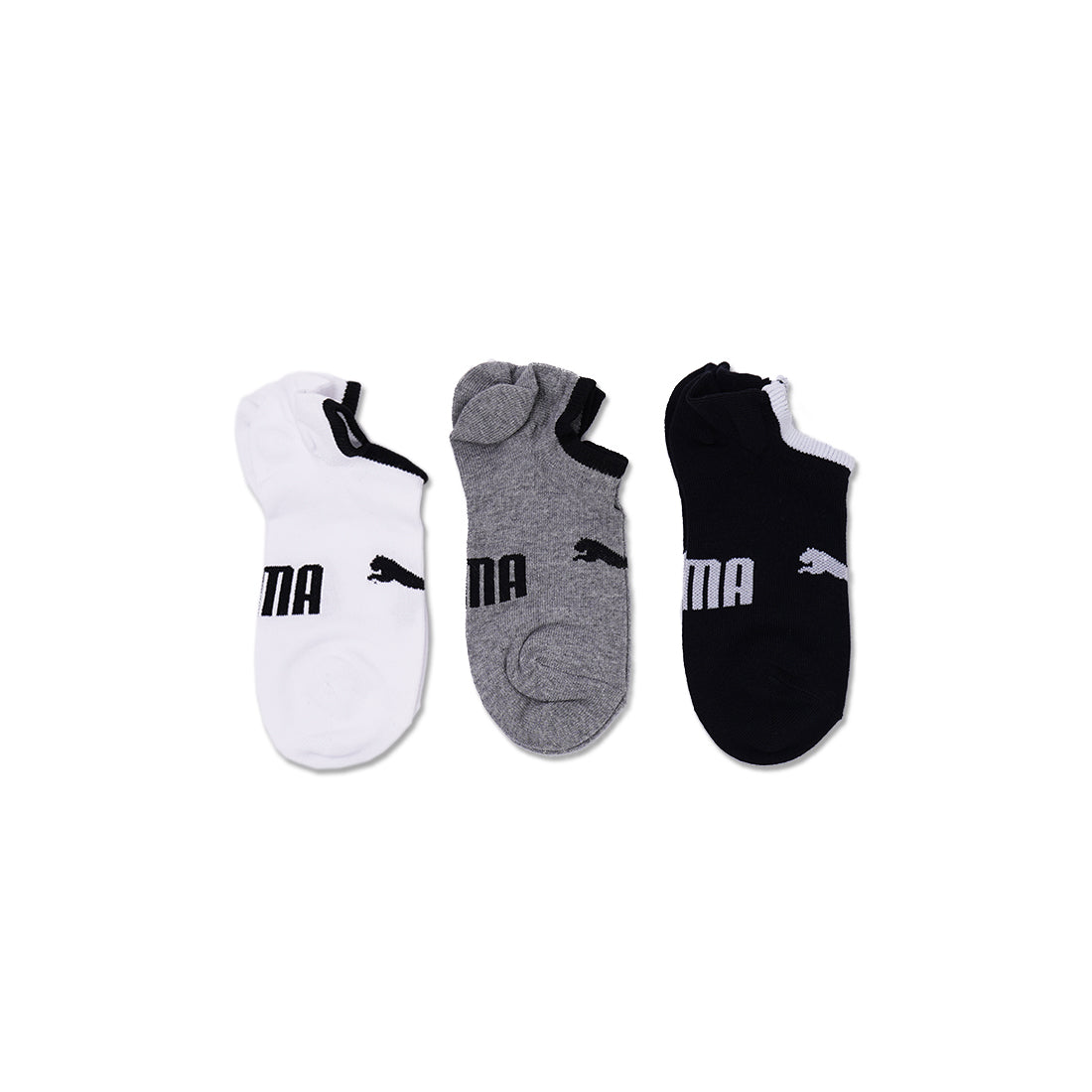 PUMA No Show Footie Unisex's Casual Socks Multi Colors-White & Grey & Black- 3 Pairs 701221139003