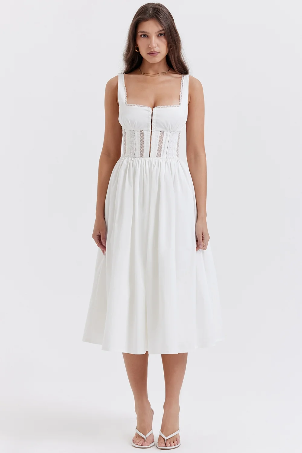white lace trim midi dress