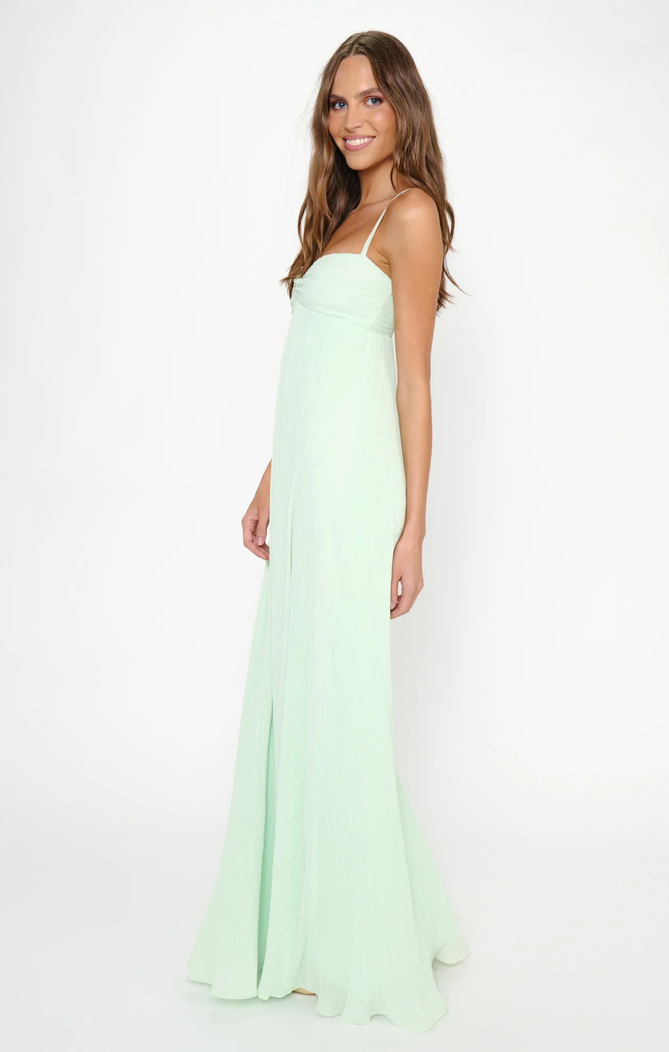 Libby Maxi Dress ~ Pistachio Pleated Chiffon