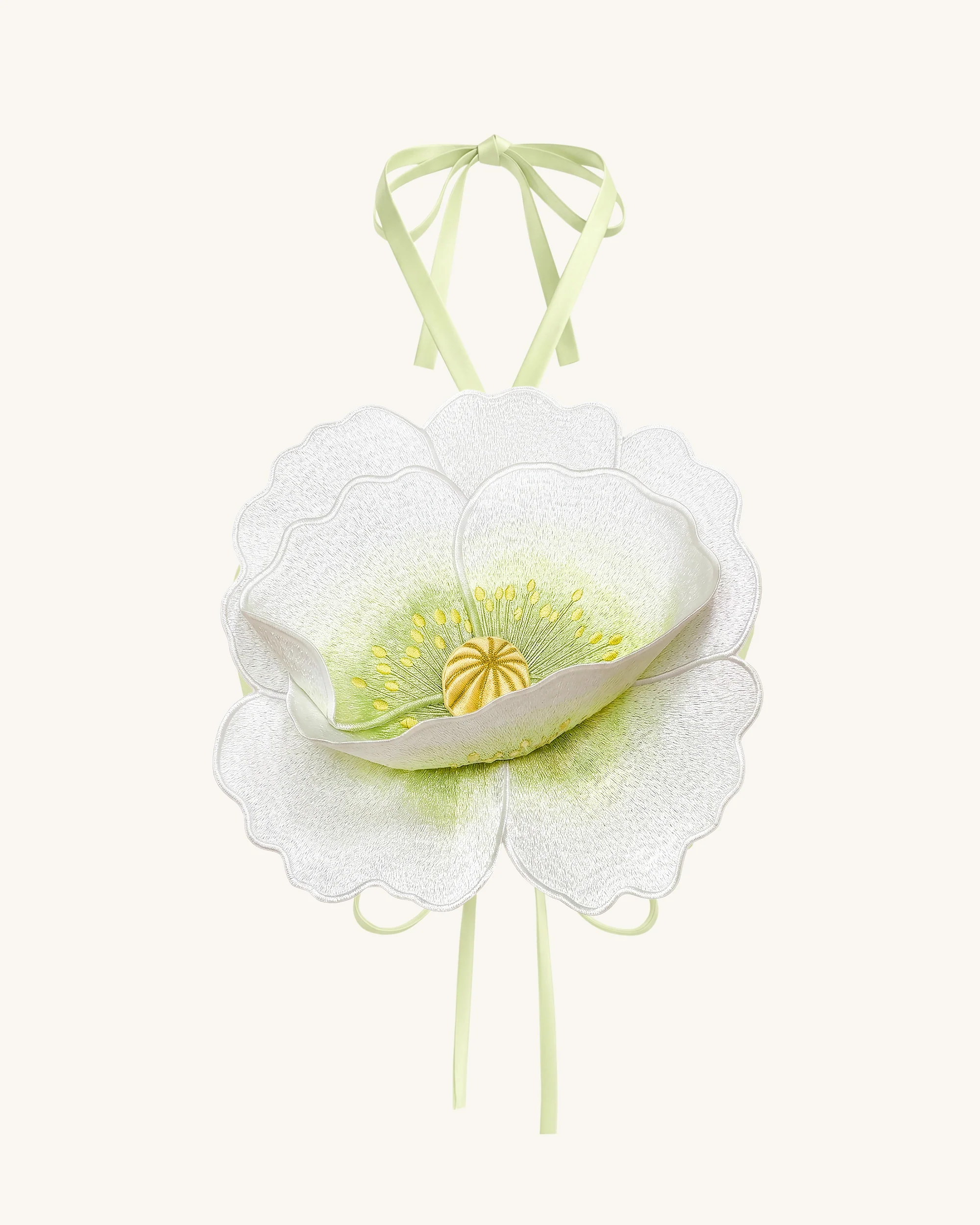 3D Floral Halter Crop Top - Ivory