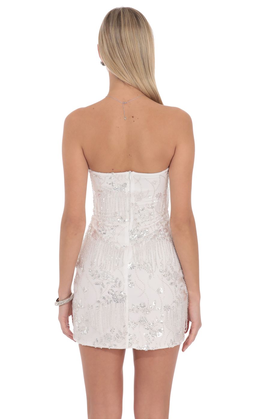 Sequin Strapless Mini Dress in White