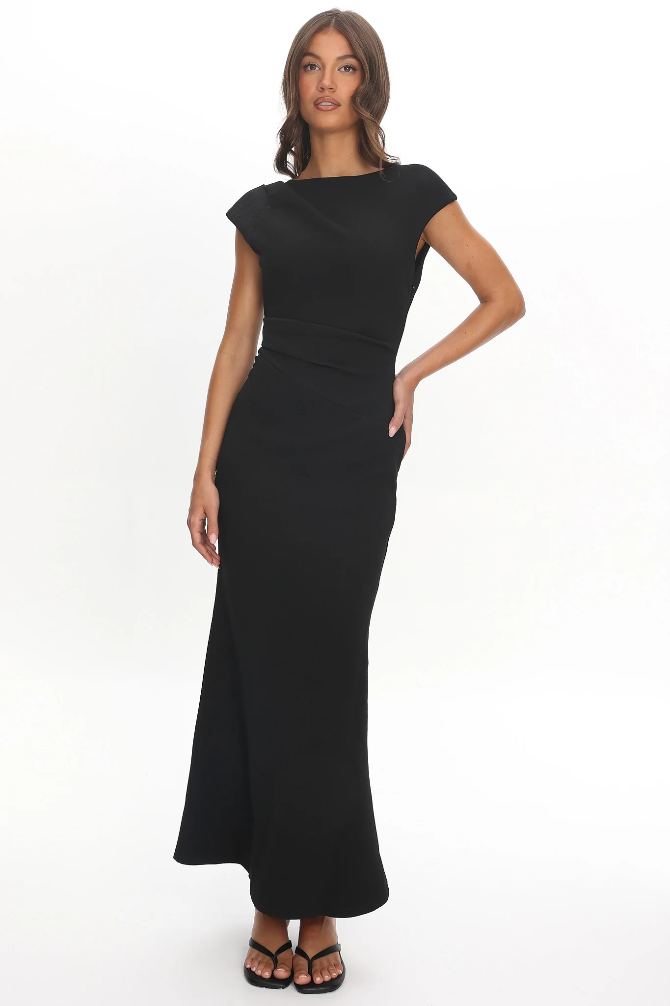 Zarae Cap Sleeve Surplice Back Maxi Dress Black