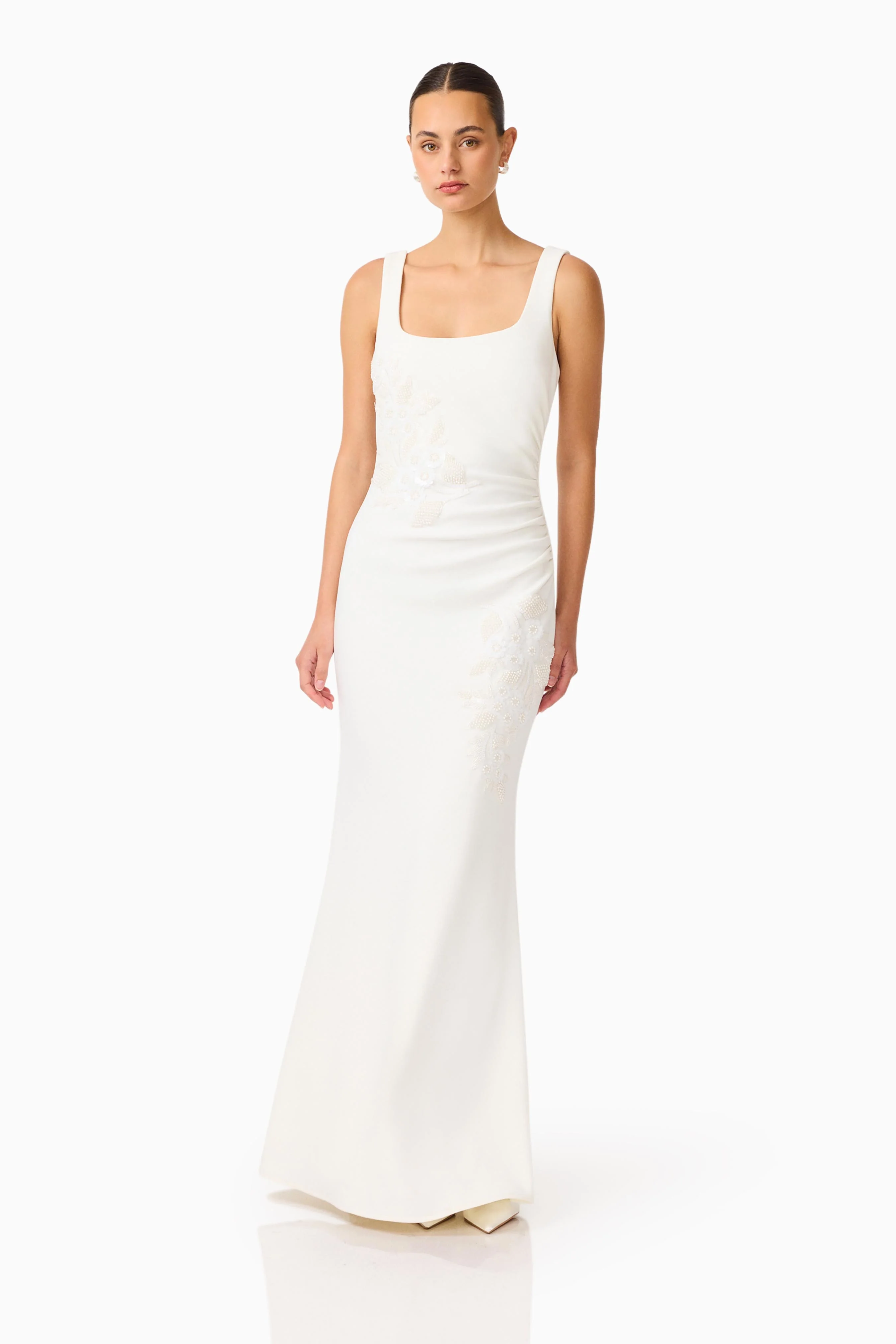Odelia Beaded Maxi Dress in White
