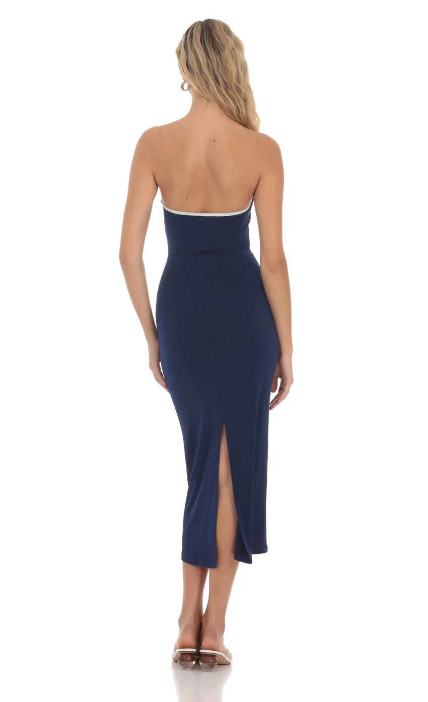 Cutout Strapless Midi Dress in Navy - luluinthesky