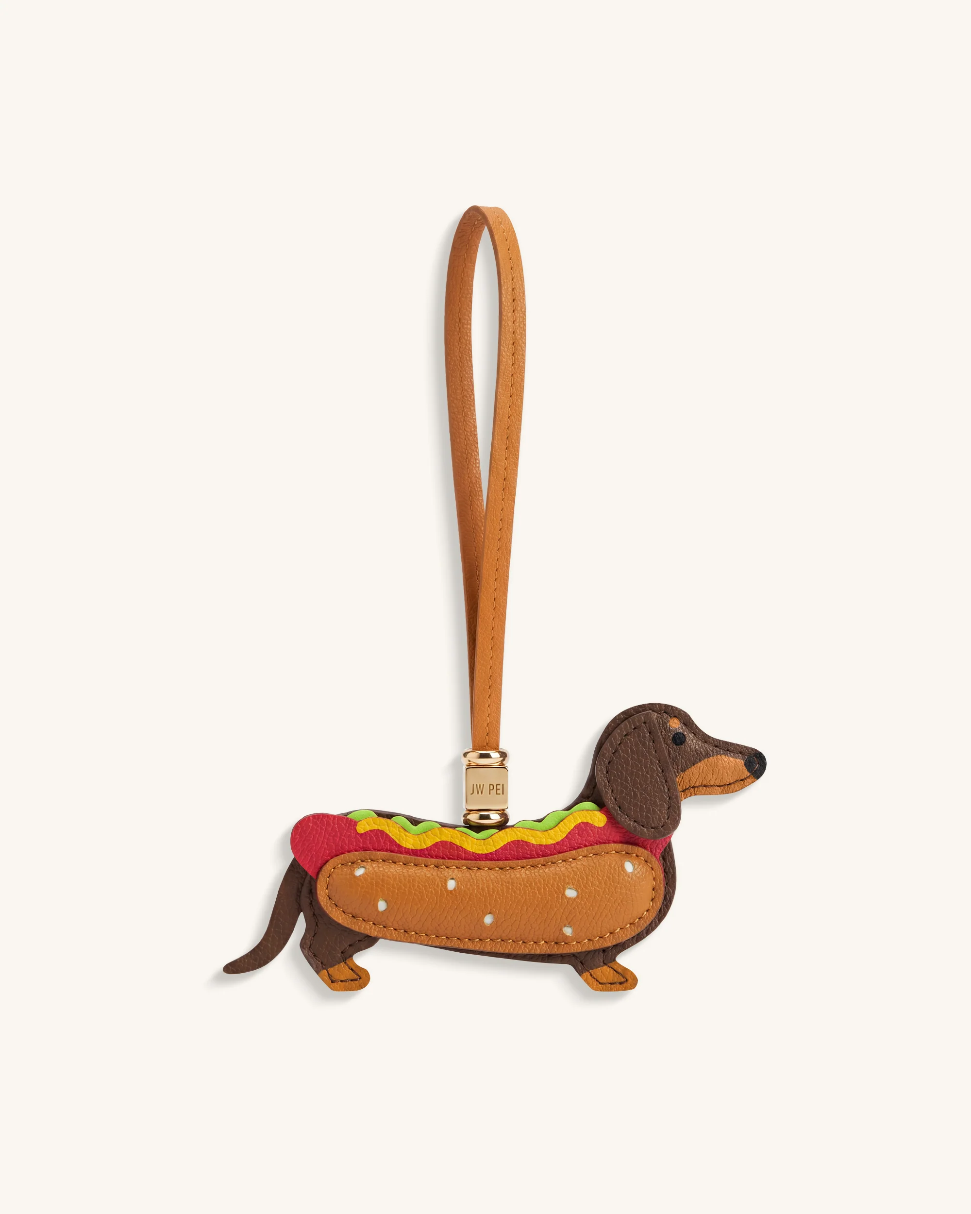 Hot Dog Dachshund Bag Charm - Brown Multi