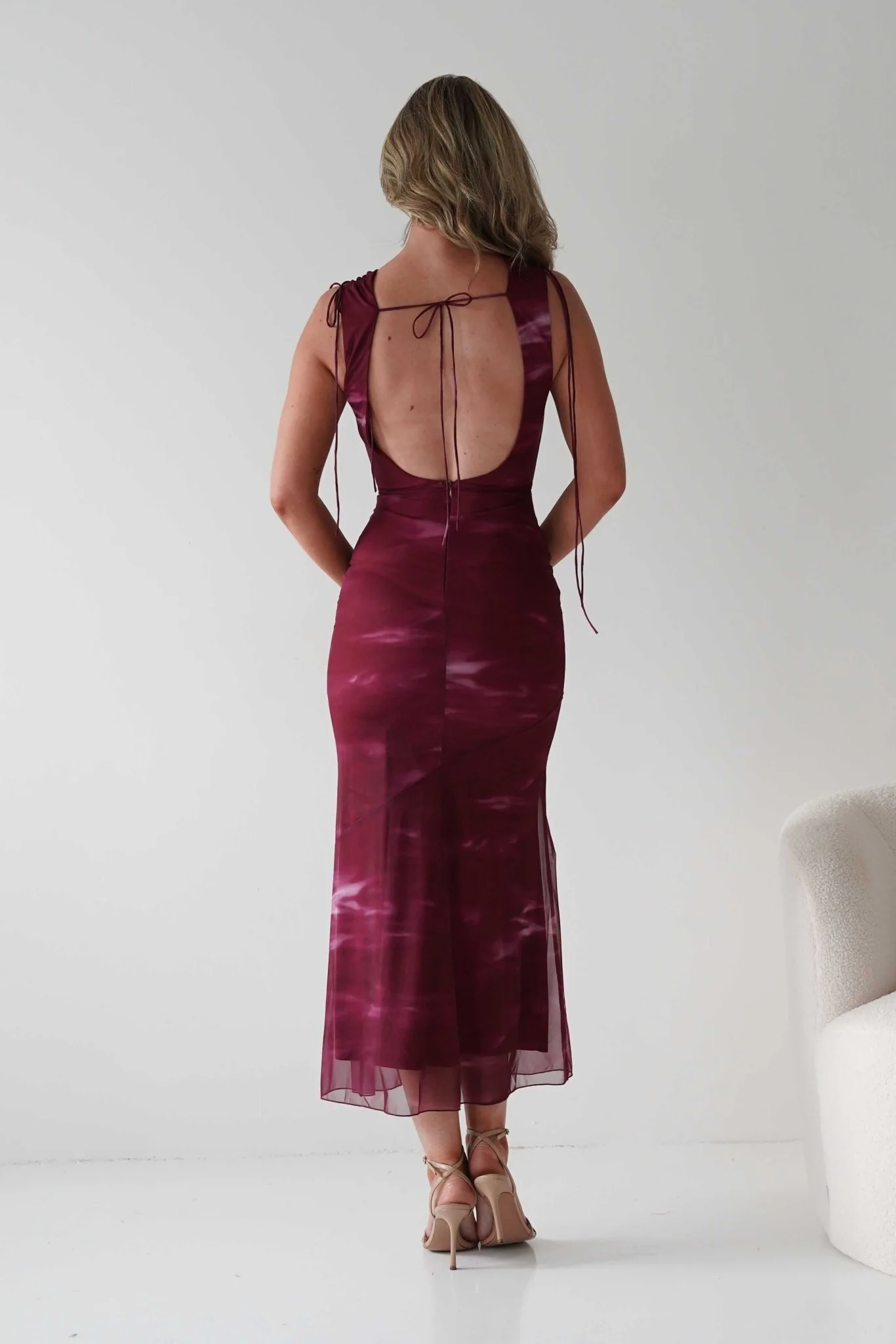Drew Mesh Printed Maxi Dress | Wine Print