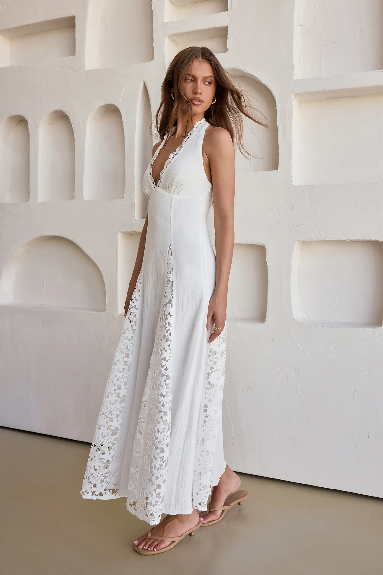 Catching Sunbeams Halter Maxi Dress White