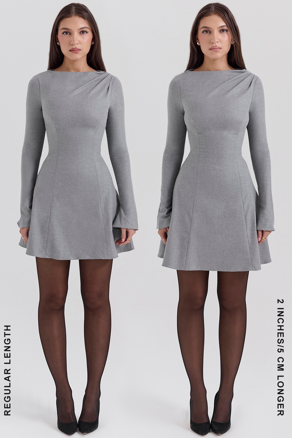 Grey A-Line Long Sleeve Mini  Dress