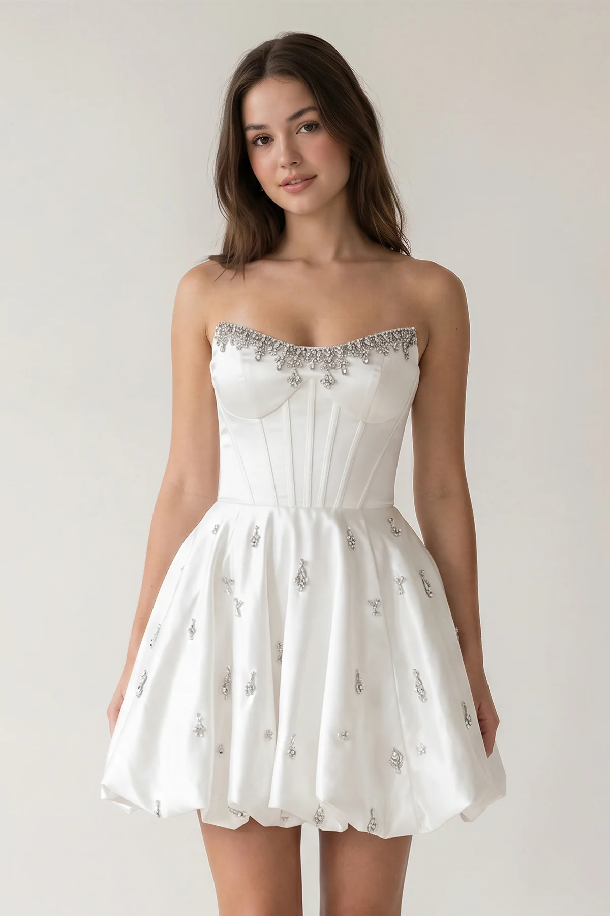 White A Line Scoop Neck Corset Beaded Short Homecoming Dresses