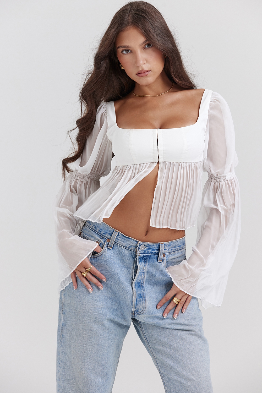 white pleated top