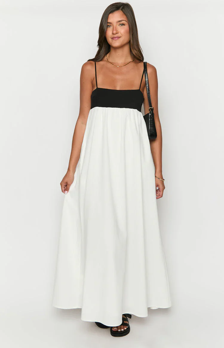 Akari White Contrast Maxi Dress - luluinthesky