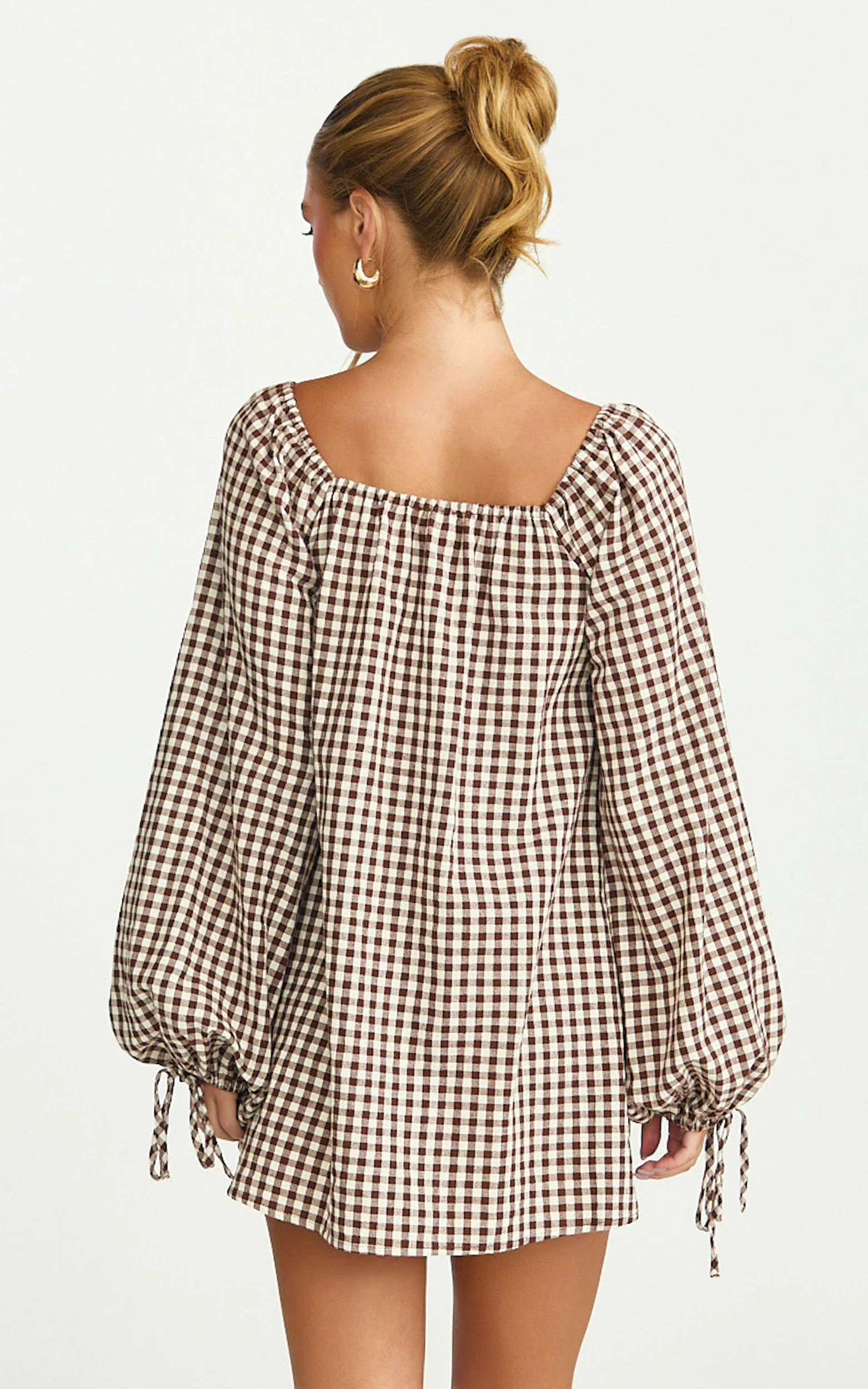 Brixton Mini Dress - Square Neck Smock Dress in Chocolate